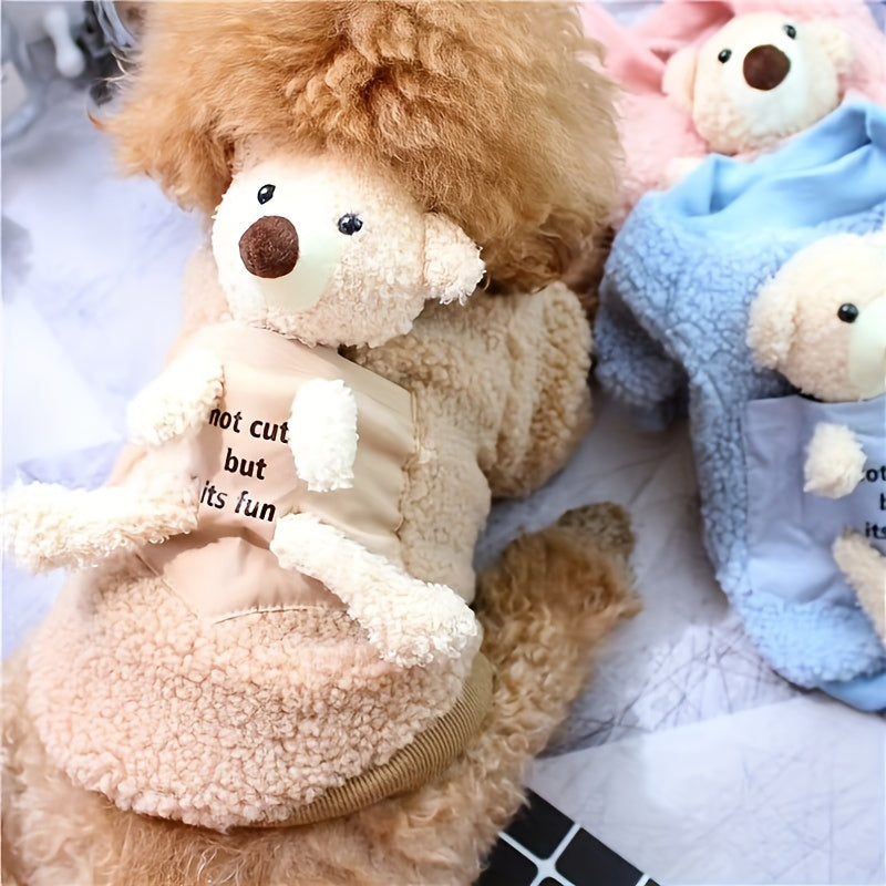 Adorable Teddy Bear Pocket Dog Sweater - Shirts for Small and Medium Breeds - Soft Fleece Pullover for Winter and Autumn, Cozy Pet Apparel with Cute Design