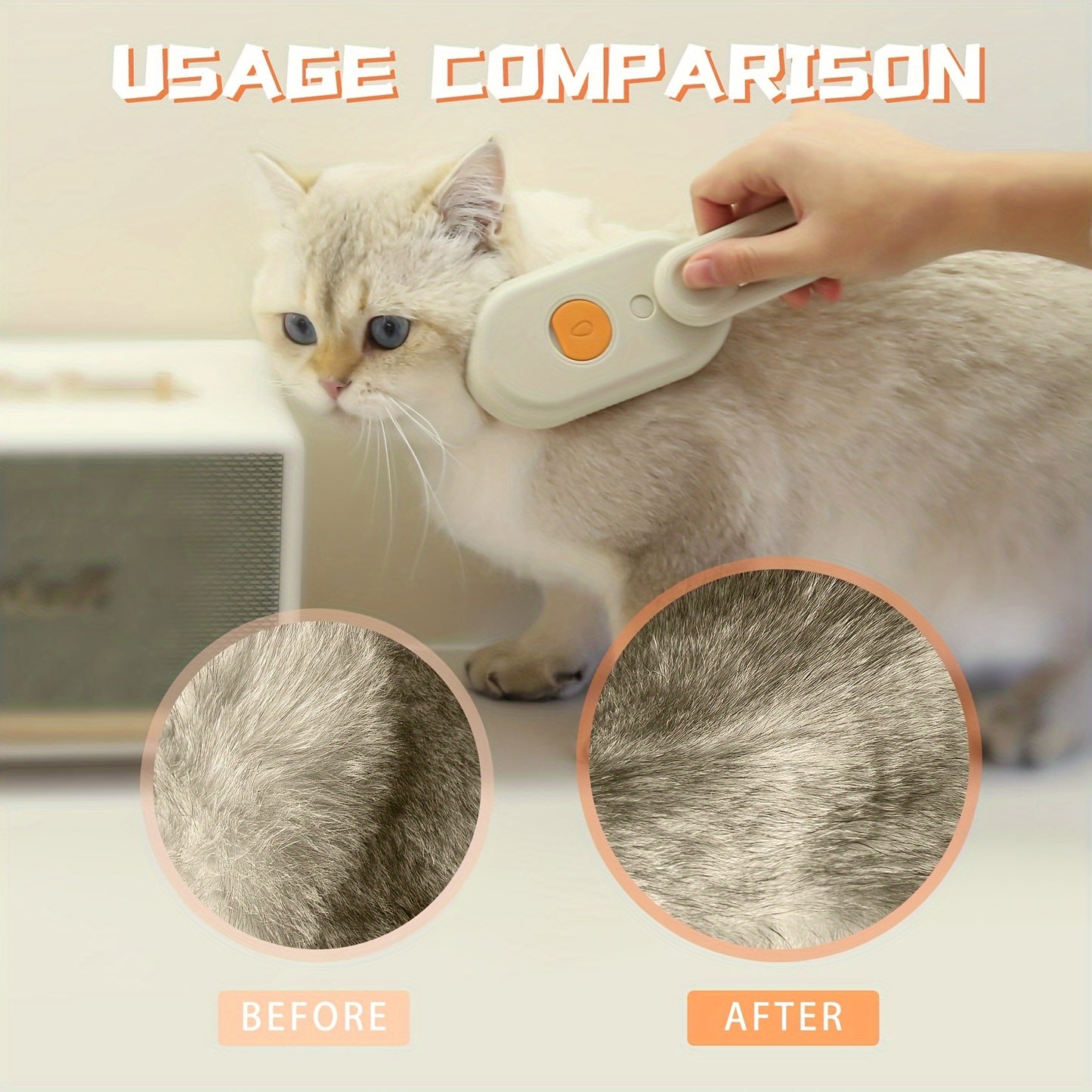 Cat/Dog Steam Brush - Spray Design, 3in 1 Cat Steamy Brush with Steamer, Pet Spray Hair Comb, Steam Brush for Dogs - Suitable for All Pets -Pet Spray Hair Comb (coffee)