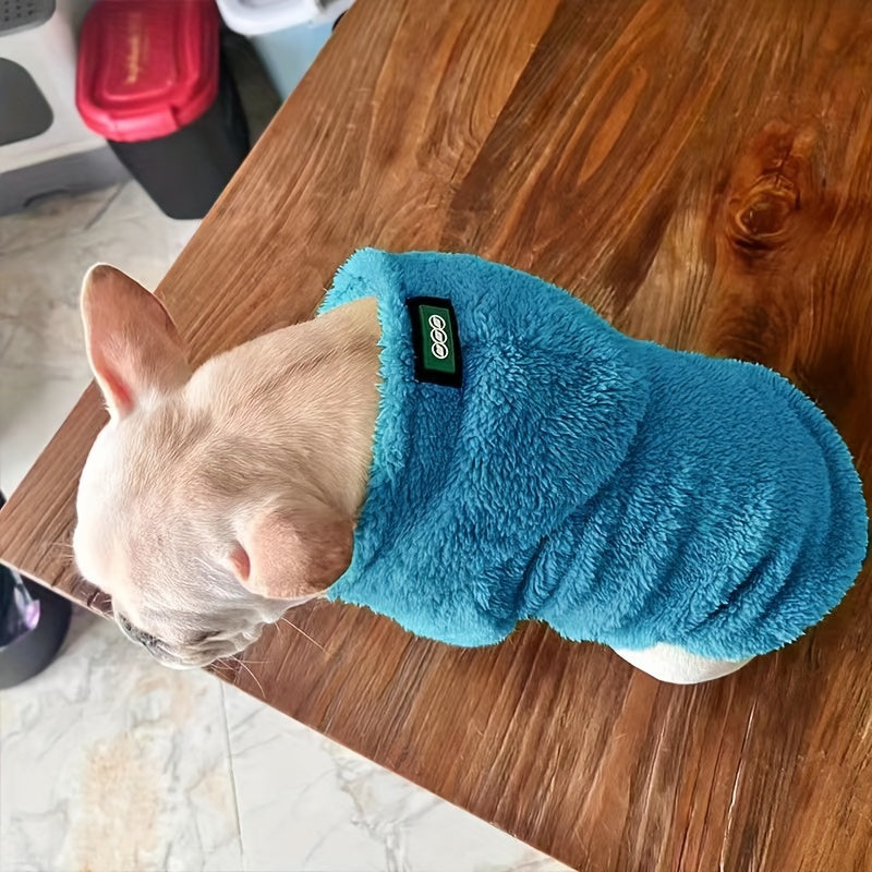 1pc New Plush Dog Hoodie, High Elastic Coral Velvet, Warm Pet Apparel For Autumn And Winter