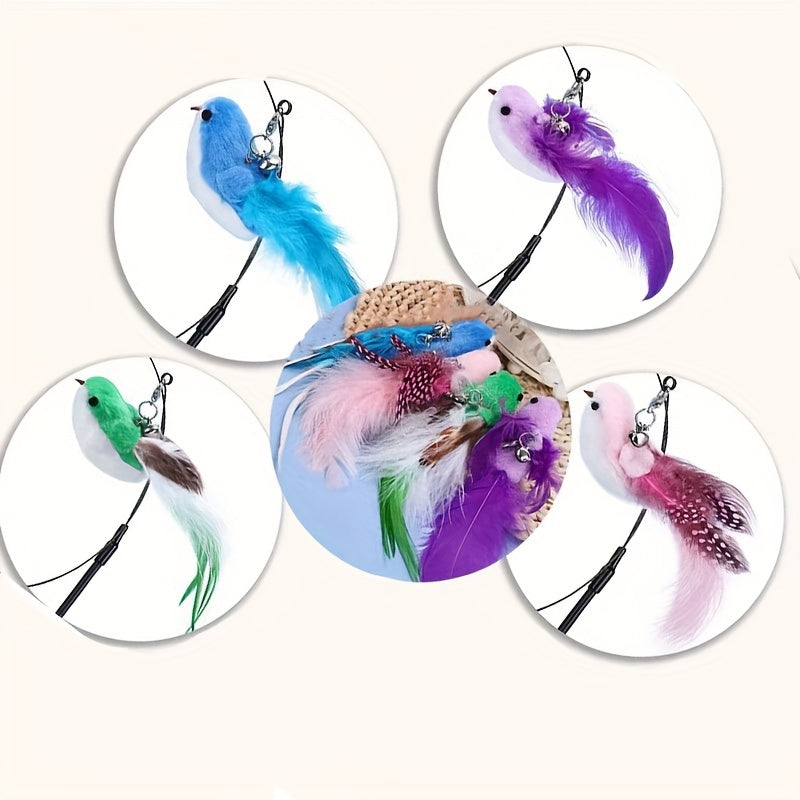 Colorful Feather Bird Cat Teaser Stick - Long Steel Wire Pole with Glue Suction Cup - Cute and Vivid Simulation Pet Toy for Self-Entertainment and Bite-Resistant Cat Supplies