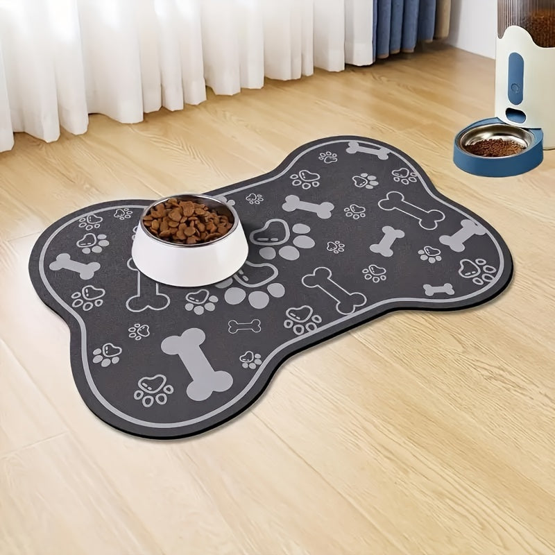 Bone-Shaped Quick-Dry Pet Feeding Mat with Non-Slip Rubber Base - Stain-Resistant Diatomaceous Earth Dog & Cat Bowl Pad, Essential Indoor Pet Accessory