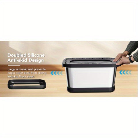 1.85gal Stainless Steel Dog Dish with Anti-Slip Base | Water-Resistant Structure, Sturdy Indoor/Outdoor Pet Feeding Station (Black)