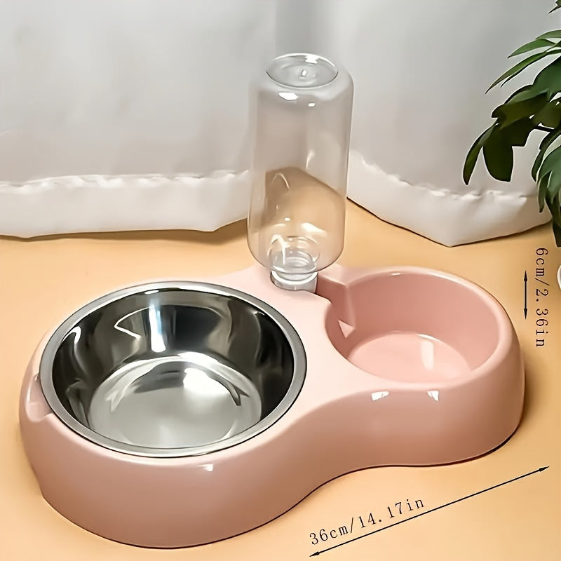 Durable Resin Pet Feeding Station - 1pc Double Bowl Design with Water Bowl, Non-Slip Base, Easy Clean, No Battery Required for Cats and Dogs
