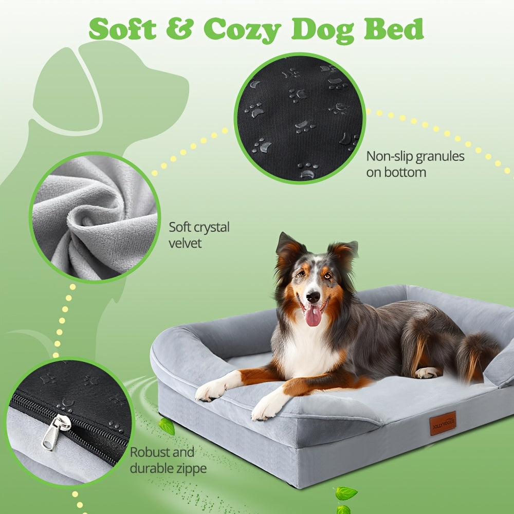1pc Dog Bed - 100% Supportive Foam - Extra Large Dog Sofa Pet Bed with Removable Washable Cover and Soft Lining & Non-Slip Bottom - Grey, Available in 3 Sizes - Perfect Gift for Your Furry Friend, Ideal for Year-Round Use in