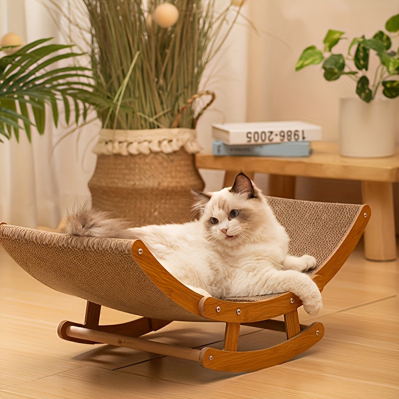 Large Elevated Recycled Wood Cat Hammock with Durable Sisal Scratching Board - Stylish Indoor Cat Furniture for Relaxation & Play, Multi-Level Cat Bed with Ergonomic Design, Cat Hammock for Large Cats, Decorative Pet Furnitur