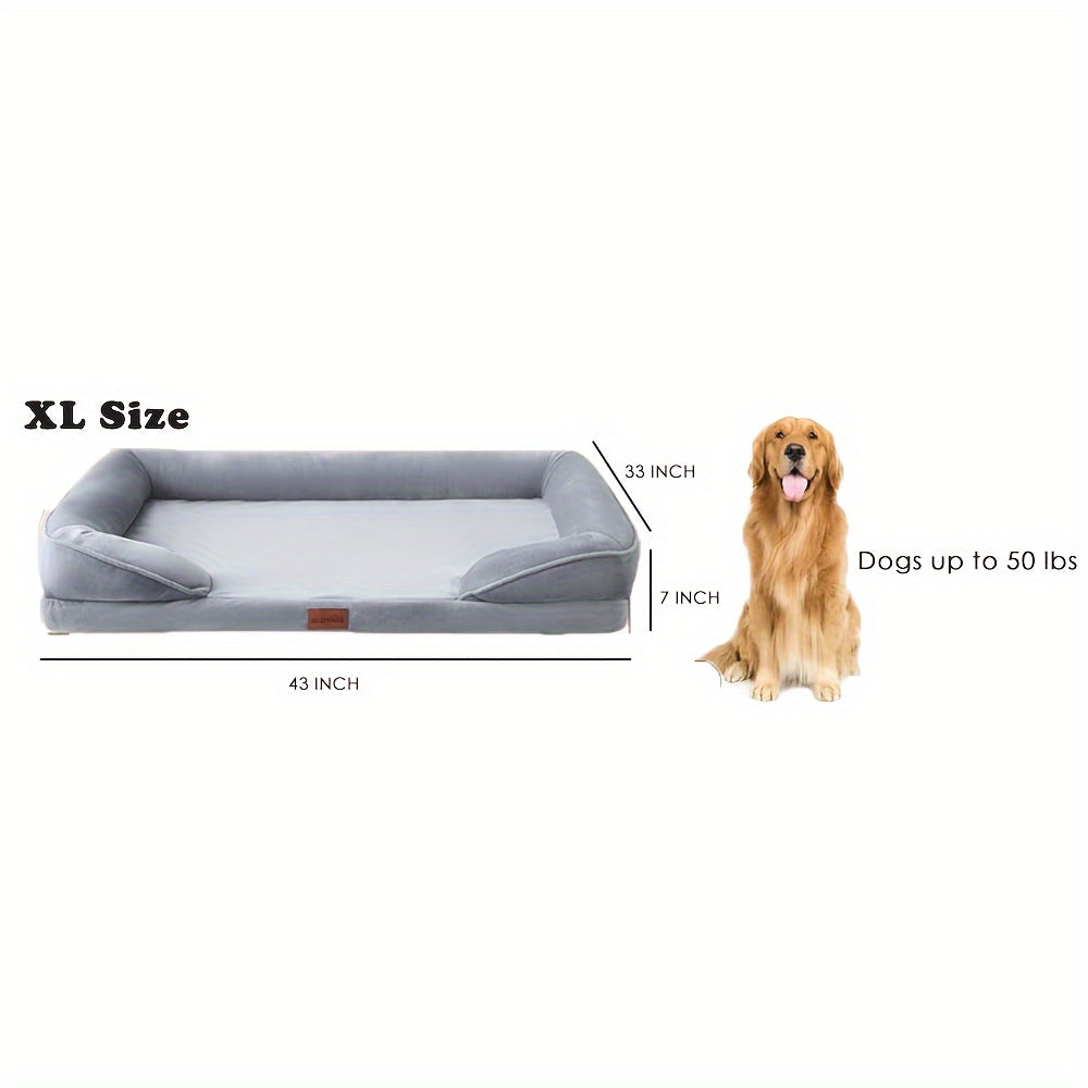1pc Dog Bed - 100% Supportive Foam - Extra Large Dog Sofa Pet Bed with Removable Washable Cover and Soft Lining & Non-Slip Bottom - Grey, Available in 3 Sizes - Perfect Gift for Your Furry Friend, Ideal for Year-Round Use in