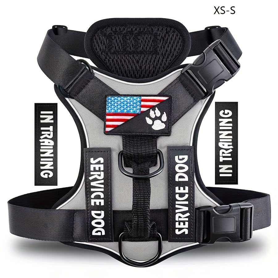5-PCS Reflective Service Dog Harness Vest - Adjustable Soft Oxford Pet Harness with Inner Layer Mesh, Easy Control, Breathable, Comfortable, Durable for Small, Medium, Large Dogs with Random Buckle
