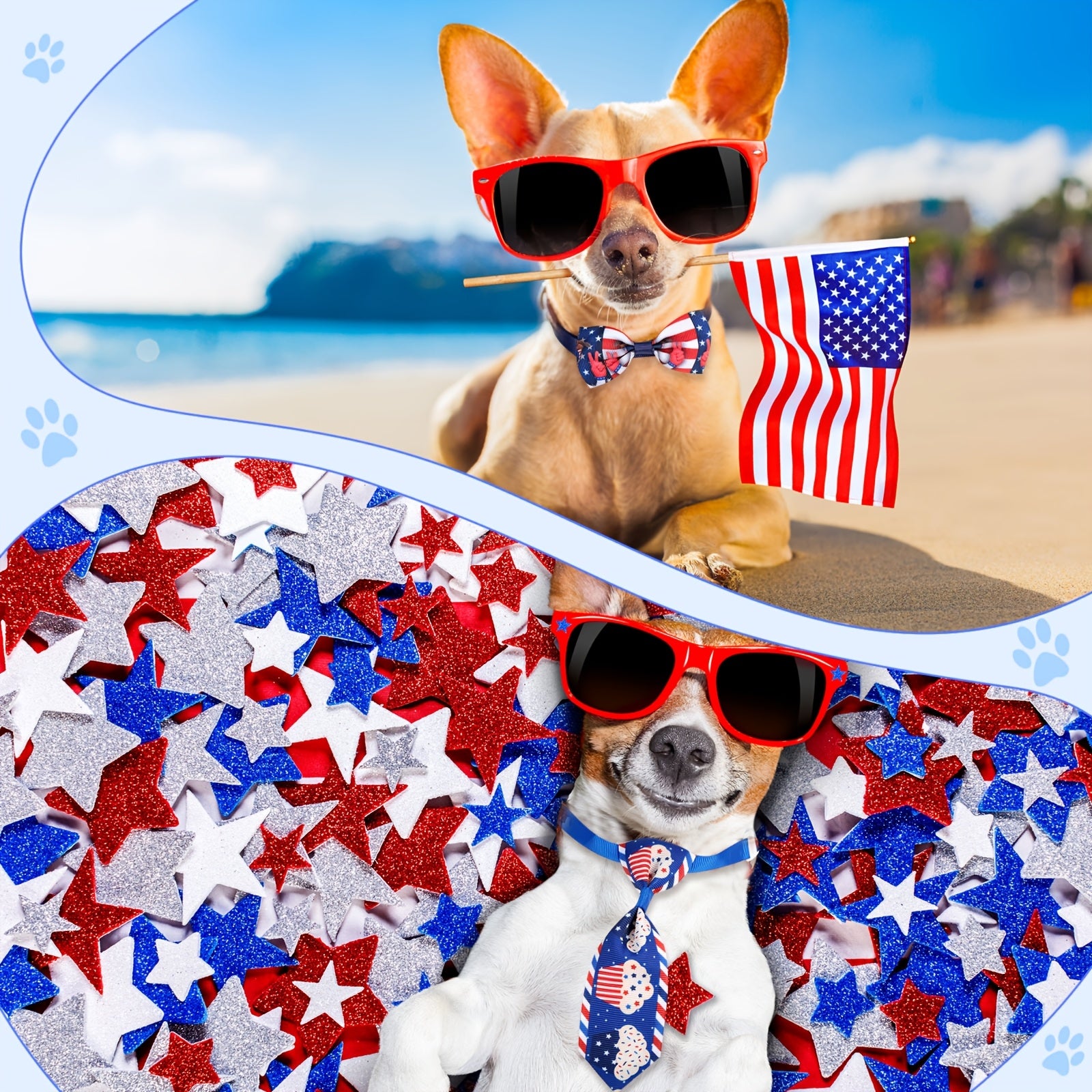 100pcs Patriotic Dog Bow Tie Collar Set - Adjustable 4th of July Dog Bows with American Flag & Star Designs, Polyester, Perfect for Small to Medium Breeds, Festive Pet Accessories | Patriotic Dog Accessories | Adjustable Coll