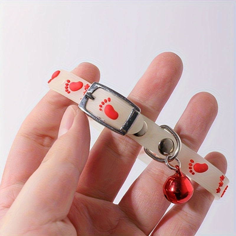 5-piece adjustable luminous pet collar with bell, animal pattern, rubber material, safety night-light cat collar set