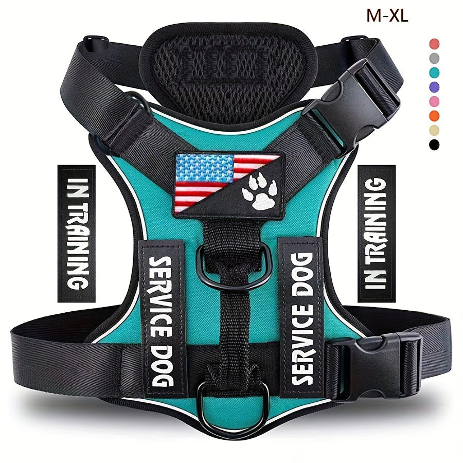 5-PCS Reflective Service Dog Harness Vest - Adjustable Soft Oxford Pet Harness with Inner Layer Mesh, Easy Control, Breathable, Comfortable, Durable for Small, Medium, Large Dogs with Random Buckle