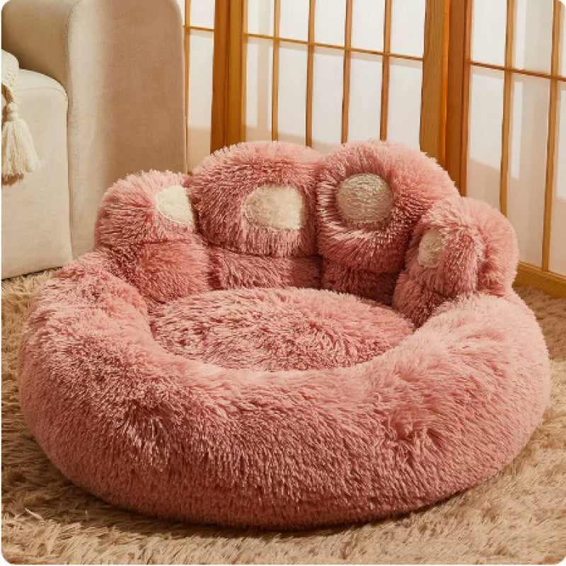 1pc Soft Plush Polyester Bear Paw Shaped Pet Bed, Calming Donut Dog Cat Cuddler Lounger, Warm Comfortable Round Pet Mat, Assembly Not Required for Cats and Small Dogs