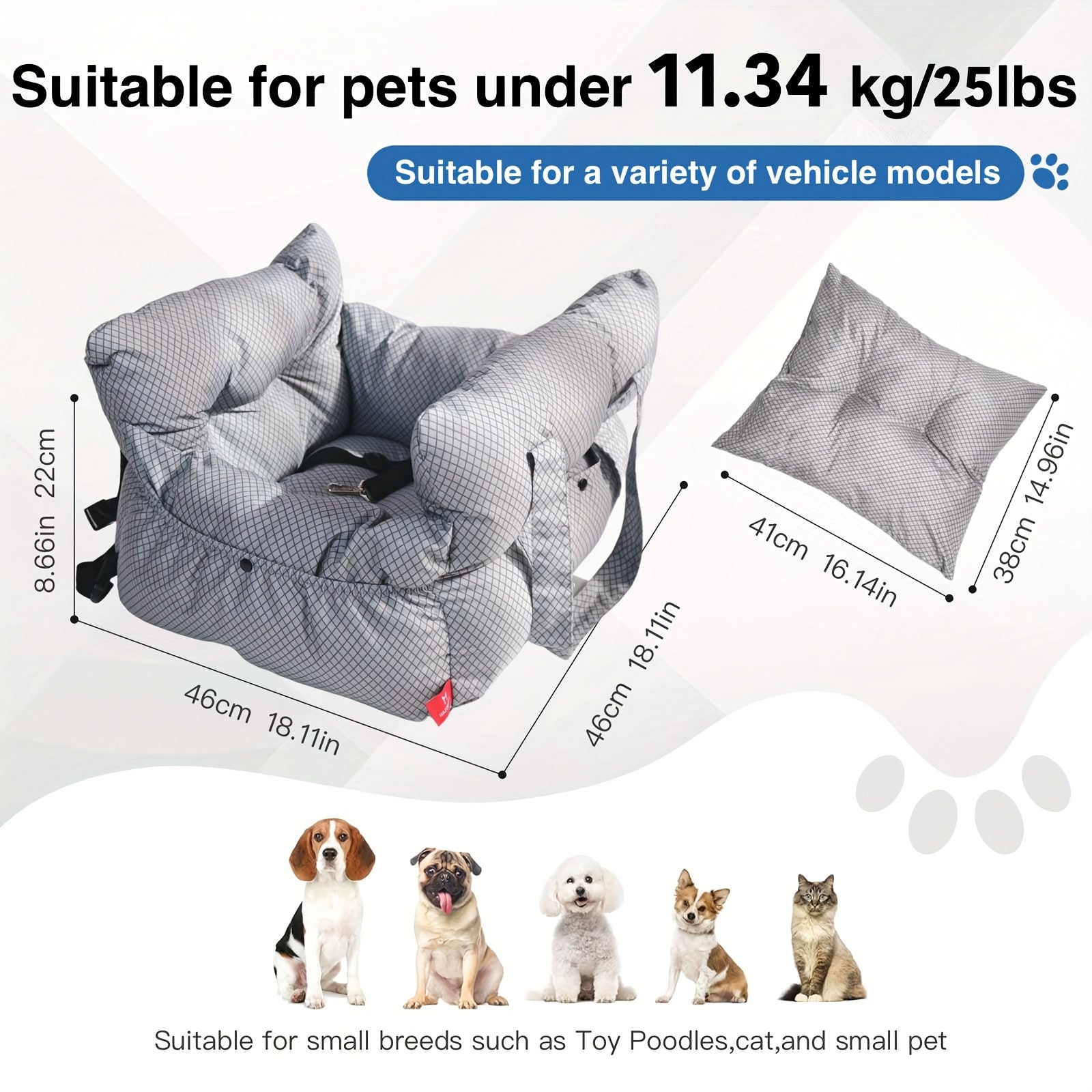 Dog Carrier Car Seat for Dogs & Cats - Portable Warm Travel Pet Bed with Safety Hook & Buckle, Handheld/Shoulder Strap, Fits Car Front/Back Seat, Suitable for Fall/Winter, Christmas Gift