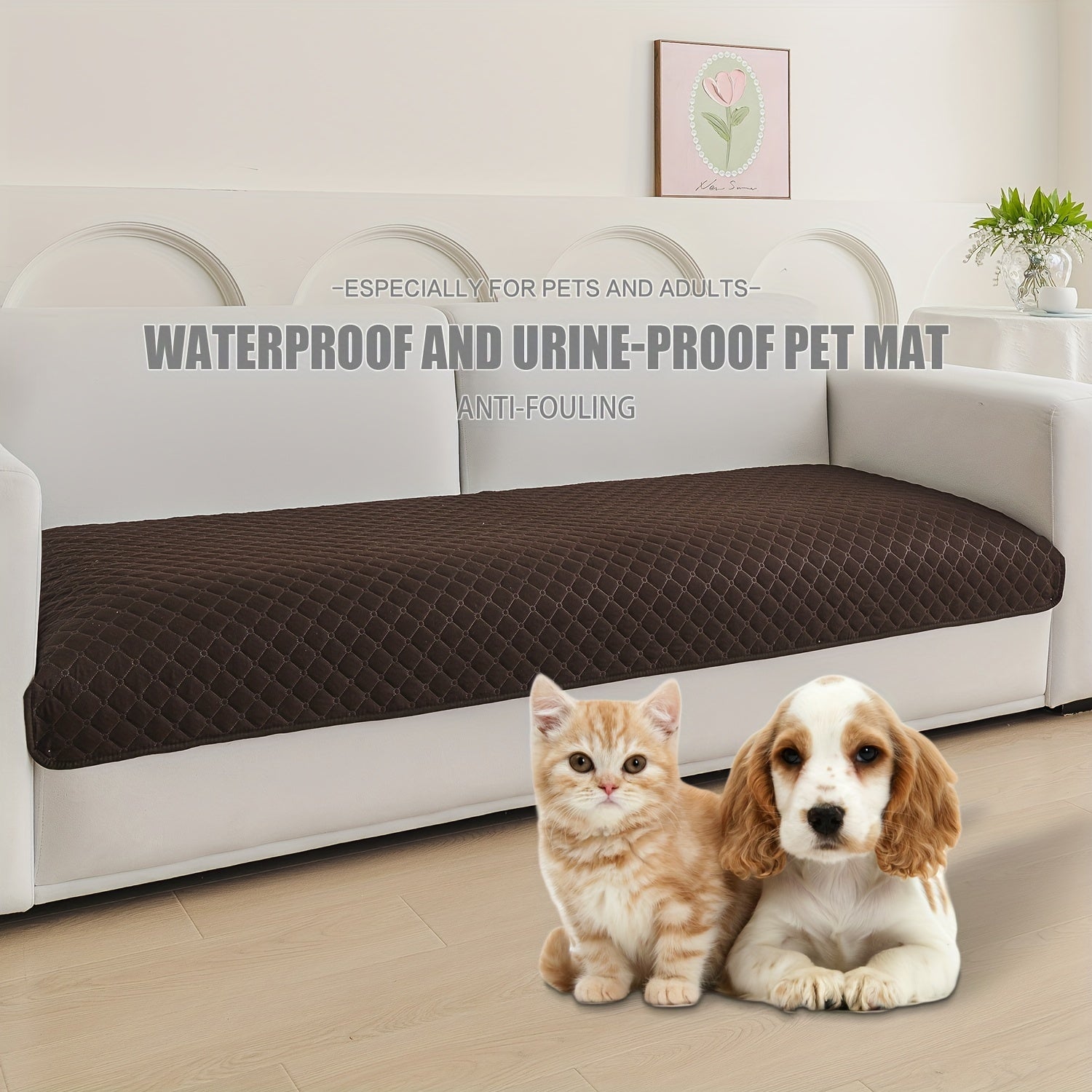 Waterproof Pet Bed Mat for Medium & Large Dogs - Non-Slip, Odor-Resistant Sofa Protector with Plaid Polyester Fill, Machine Washable, Pet Furniture Protection, Urine-proof, Car Mat