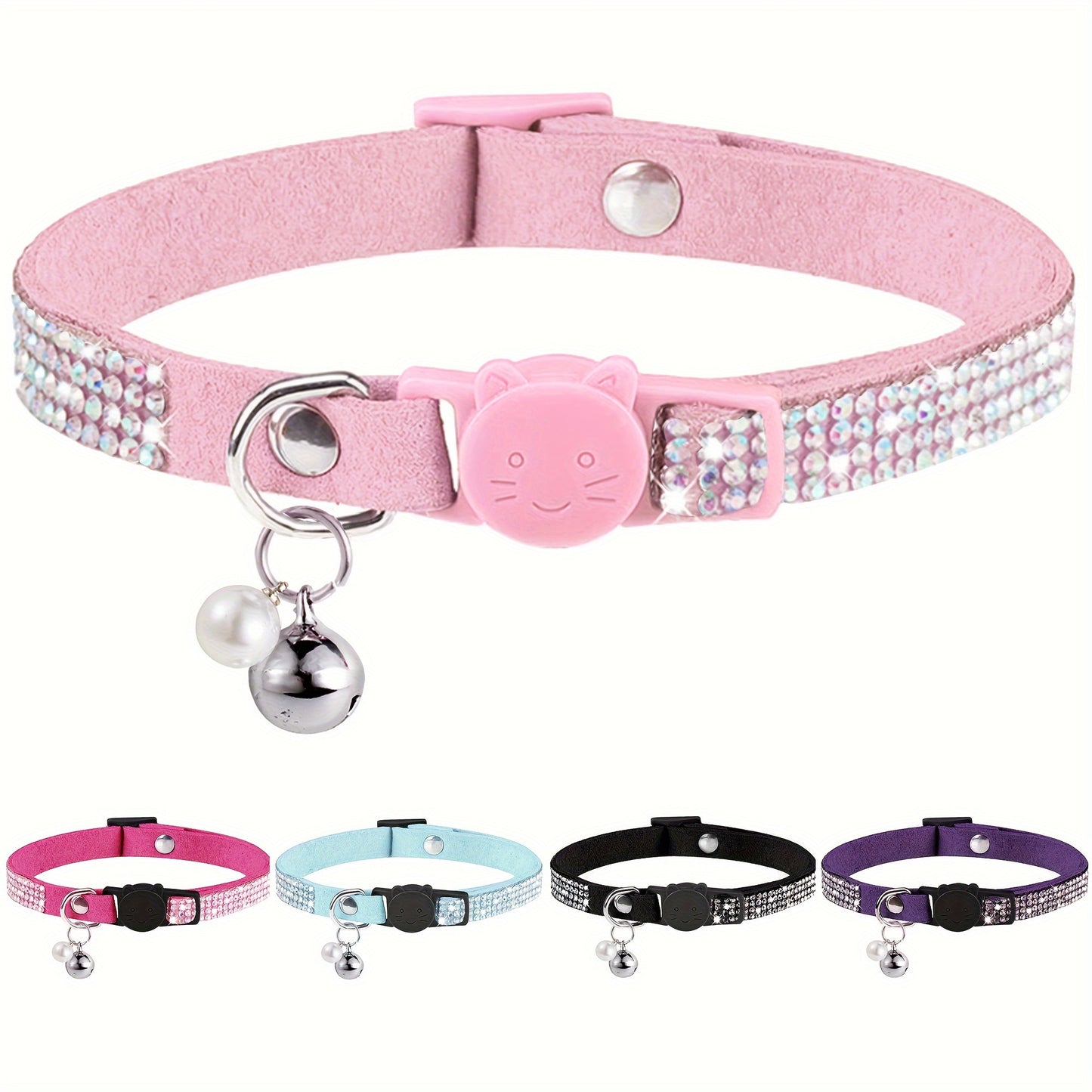 Rhinestone Cat Collar Breakaway with Bell, Precious Stone Cat Collar with Safety Buckle Quick Release for Individual Boy Small Kitten Pets Puppy, Cute Soft Female Male Cat Collars