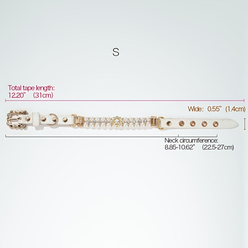 Zhous ABS Material Pearlized Pet Collar, Adjustable Snap-On Collar with Rhinestone Detailing, Beaded Design for Small Dogs and Cats