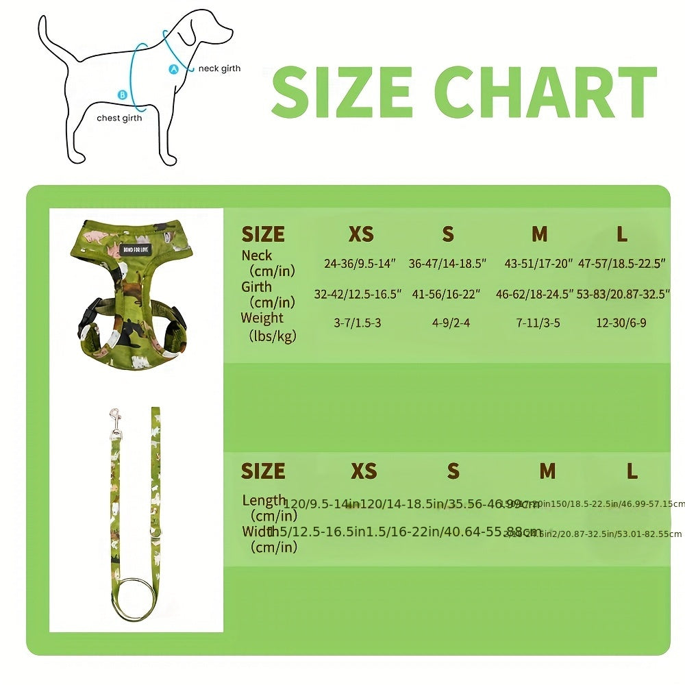 6pcs Forest Animal Print Dog Walking Set, Adjustable Pet Harness, 4ft Leash, Collar, Bowtie, Bandana, and Waste Bag Dispenser for Small to Large Dogs, Polyester Fiber, Without Battery