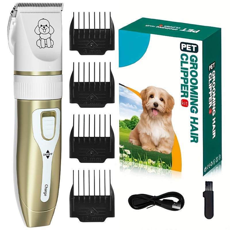 Professional Dog Grooming Kit - USB Rechargeable Electric Clippers with Thick Ceramic Blades, Brush & Measuring Tool Set for Cats and Dogs, Professional Dog Grooming Clippers, Dog Clippers for Grooming Professional Kit, Dog S