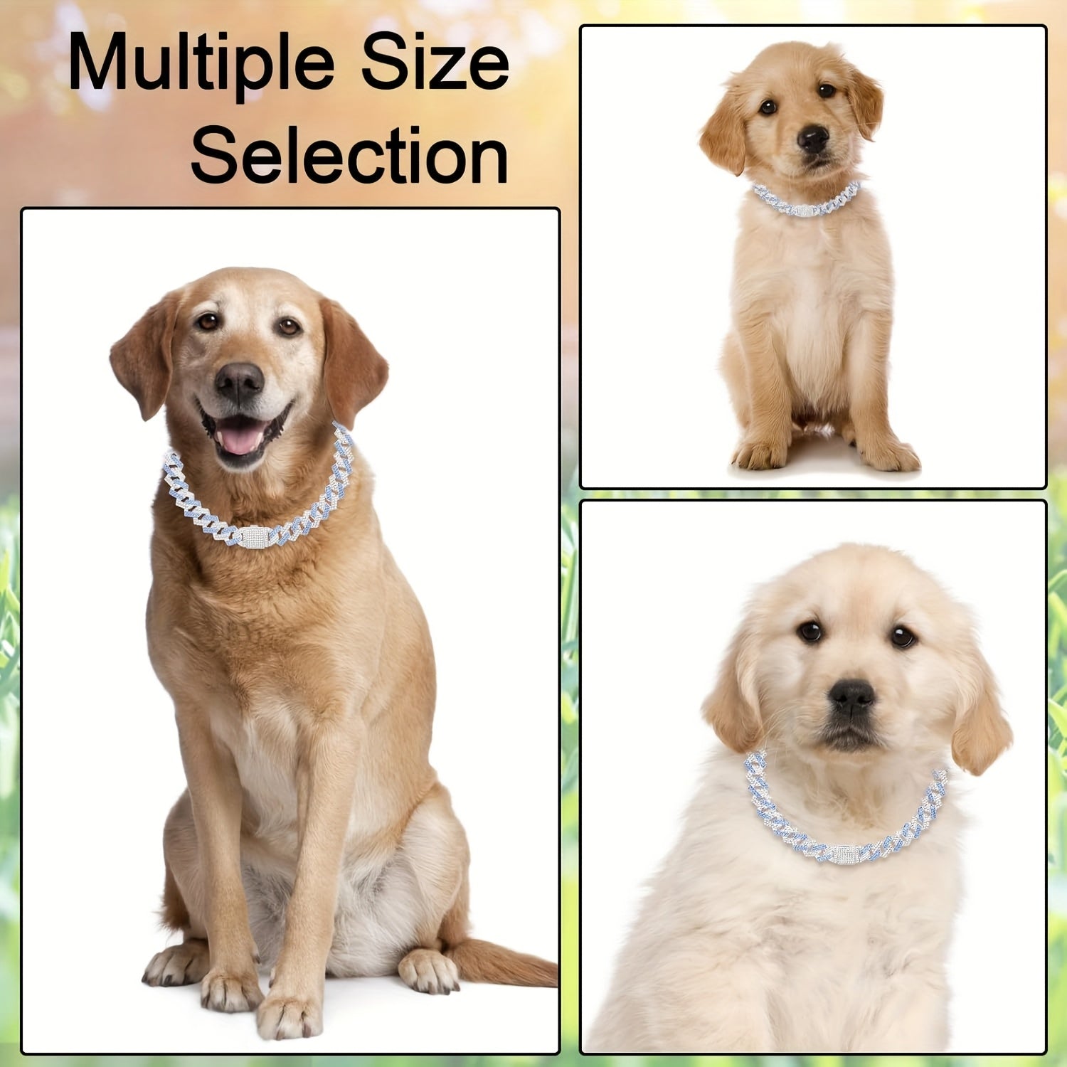 15mm Wide Golden Diamond-studded Cuban Link Pet Collar - Stylish Flip Cover for Dogs and Cats