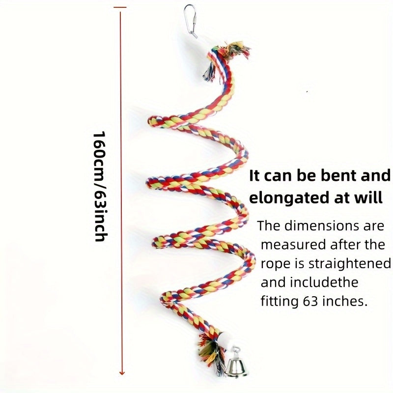 1pc Large Bord Toy - Entertaining 63 Inch Bird Rope Swing with Odorless Pecking and Chewing Bell, Standing Bungee Climbing Fun - Ideal for Small to Regular Size Parrots, Phoenix Parrots, and Birds
