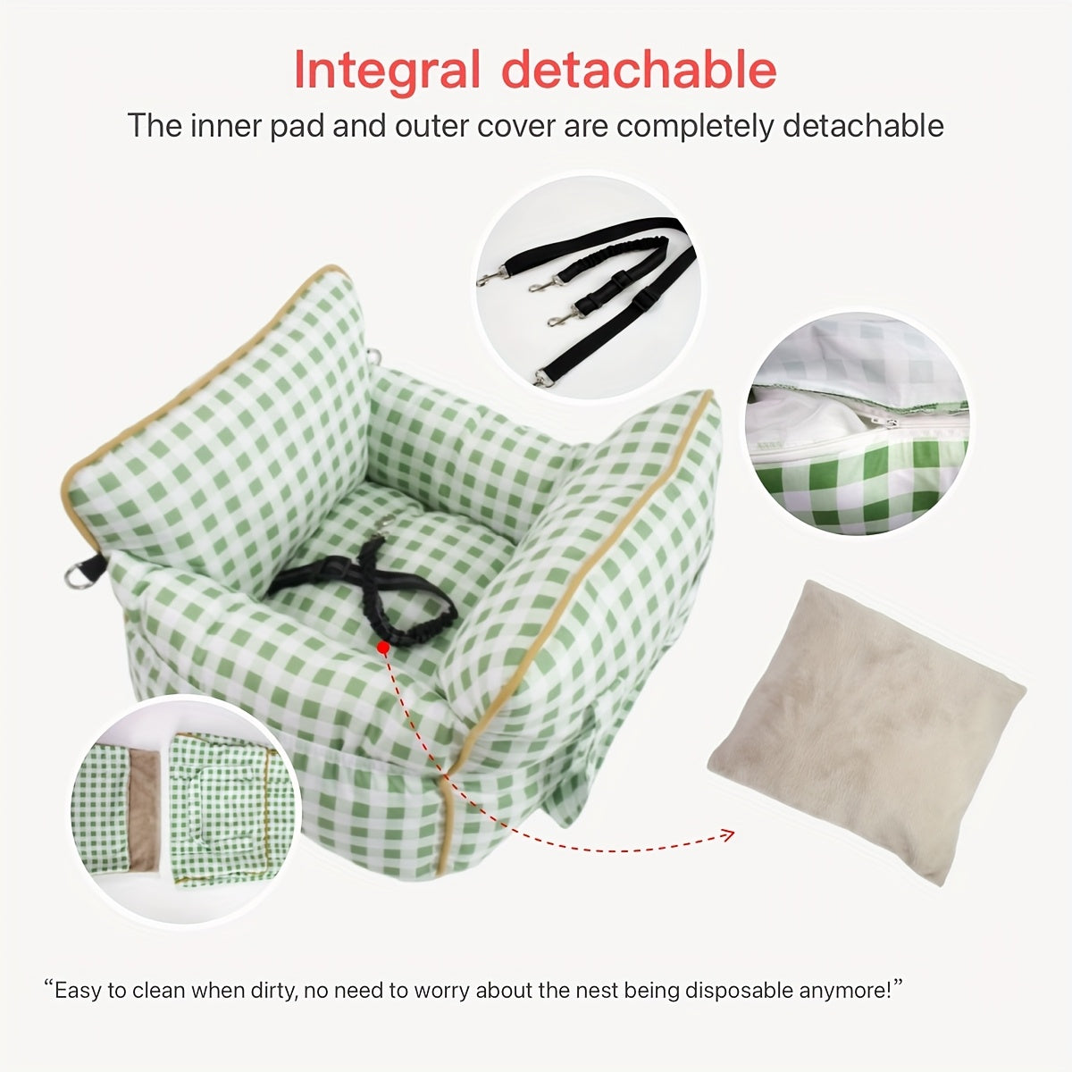 Dog Carrier Car Seat for Dogs & Cats - Portable Warm Travel Pet Bed with Safety Hook & Buckle, Handheld/Shoulder Strap, Fits Car Front/Back Seat, Suitable for Fall/Winter, Christmas Gift