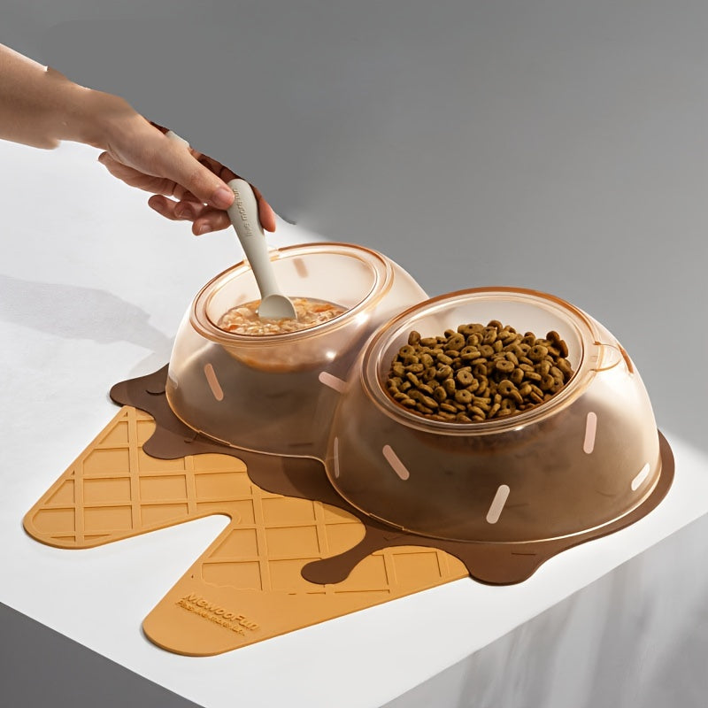 Ice Cream Design Raised Cat Bowls, Double Pet Feeding Station with Neck Protection, Durable Plastic Material for Cats - Inclined Elevated Food and Water Bowls Set