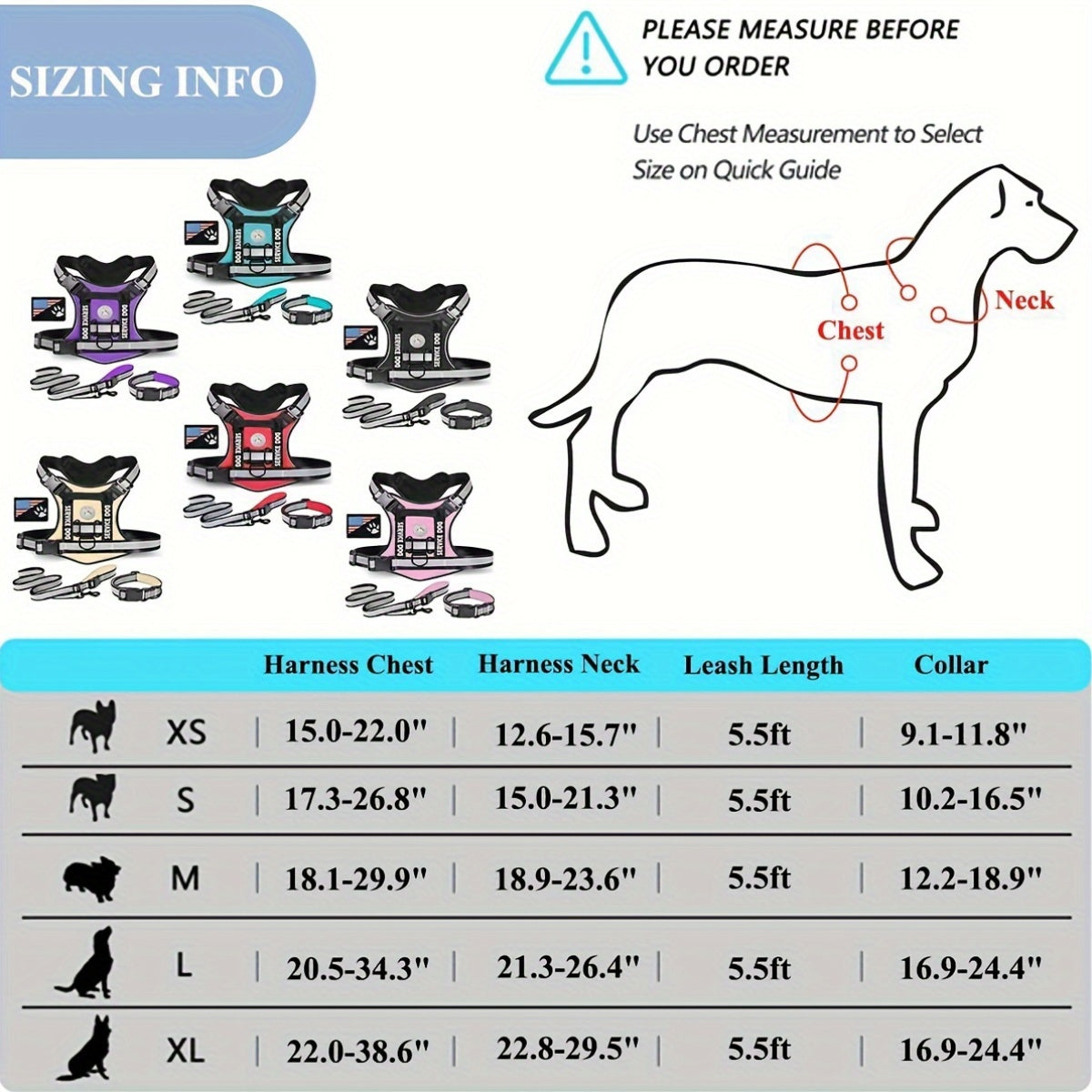 3pcs Service Dog Vest Harness Set, Polyamide Material, Adjustable No-Pull Pet Harness, Leash & Collar, with Hand Wash Only, for Walking, Training & Outdoor Activities, Without Battery