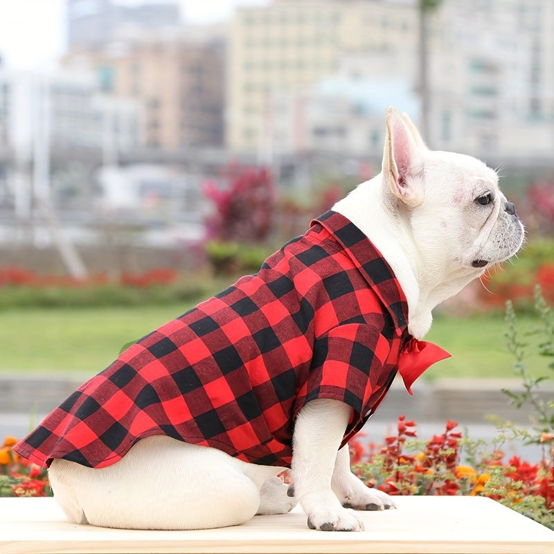 1pc Dog Plaid Suit With Bow Tie, Pet Wedding Attire, Dog Clothes For Small To Large Dogs, Pet Apparel