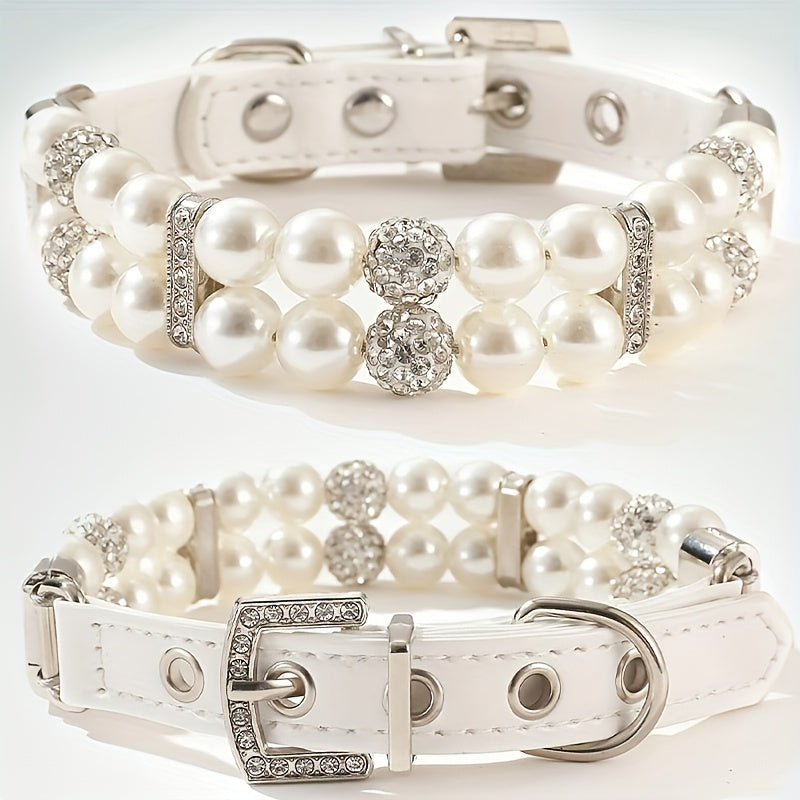 Adjustable Polyester Fiber Pet Collar with Pearl and Rhinestone Accents, Cute Necklace for Small and Medium Dogs and Cats - Other Pattern.