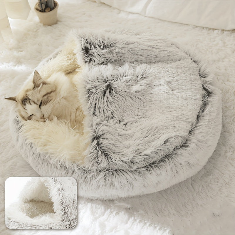 Cozy Luxurious Plush Donut Pet Bed - Hooded, Non-Slip Bottom, Easy to Clean - for Cats & Small Dogs, Perfect for Winter Comfort