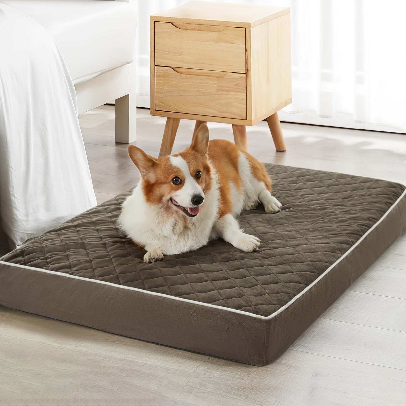 Orthopedic Memory Foam Dog Bed With Removable Washable Cover, Non-Slip Bottom - Rectangular Quilted Pet Bed For Dogs