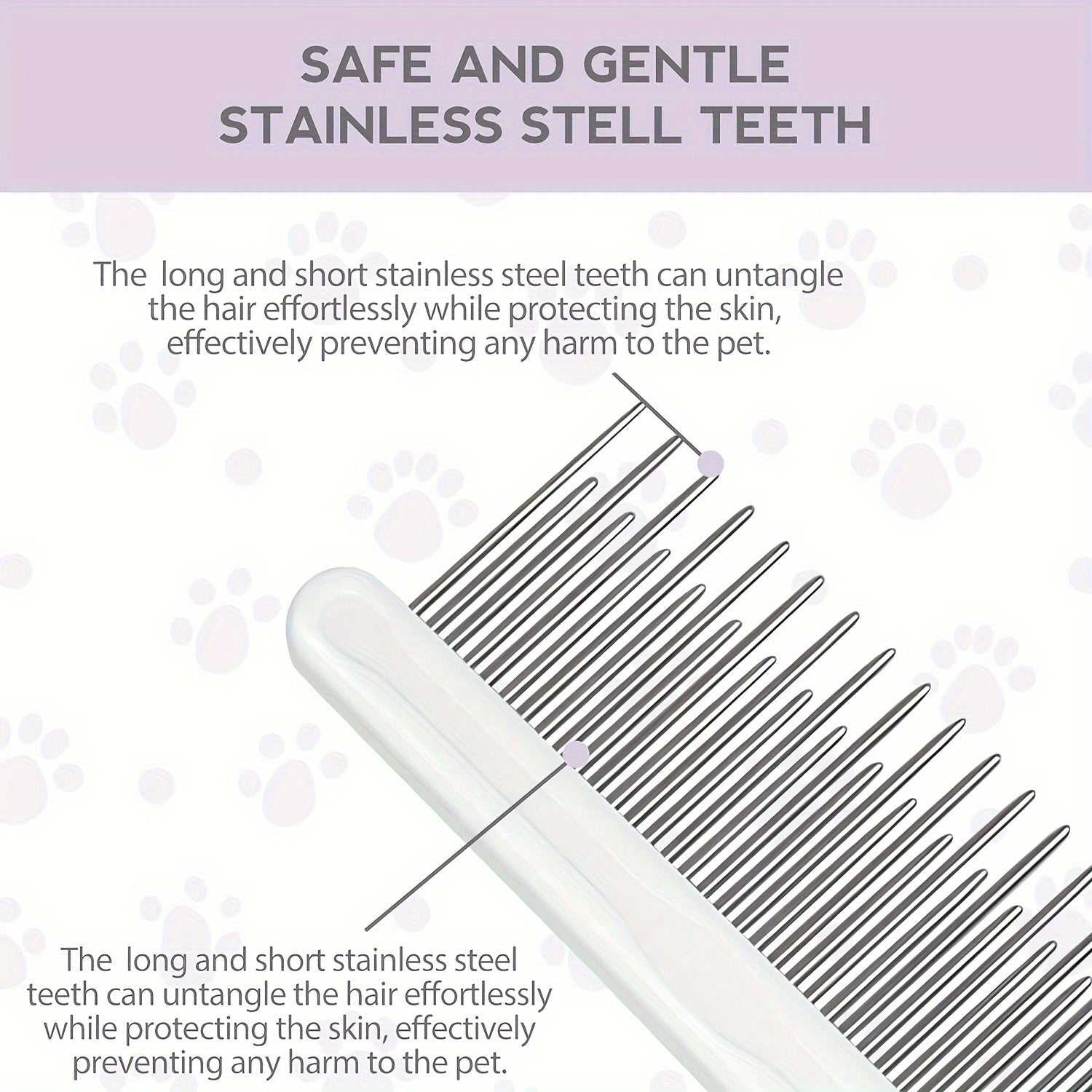 2-in-1 Pet Grooming Comb for Dogs & Cats - Stainless Steel Detangling and Dematting Tool with Long & Short Teeth, Safe Knot Removal for Healthy Coat