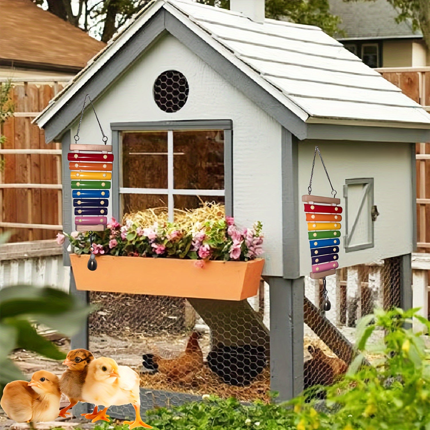 1pc Colorful Chicken Xylophone Toy Hanging Gnawing String Bird Cage Toy For Pet Bird Parrot Chicken For Playing