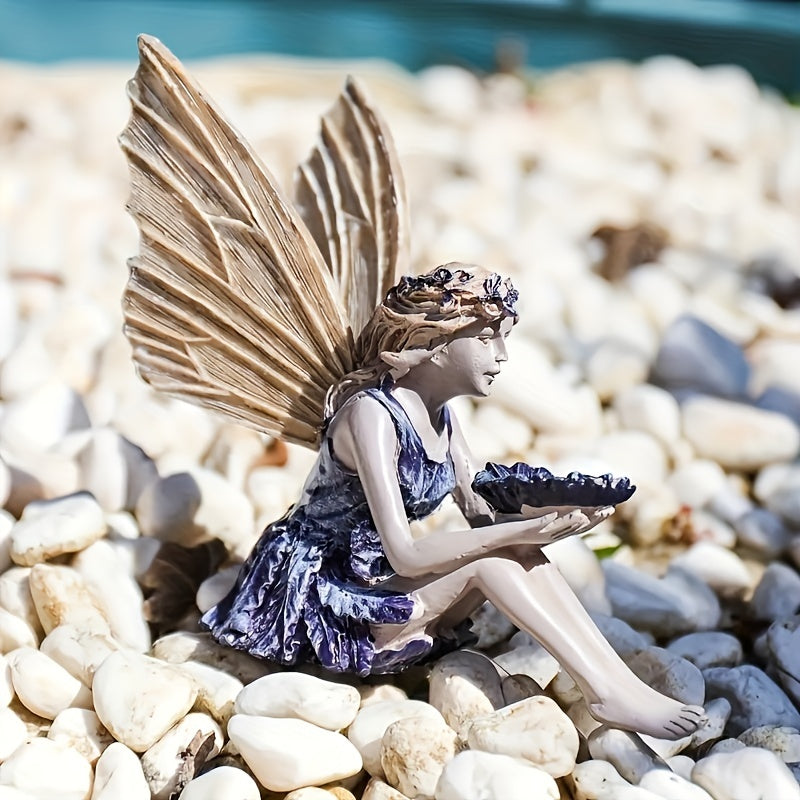 Seated Fairy Statue Garden Resin Craft Ornament Fairy Bird Feeder Yard Lawn And Gardening Outdoor Ornament Sculpture Statue
