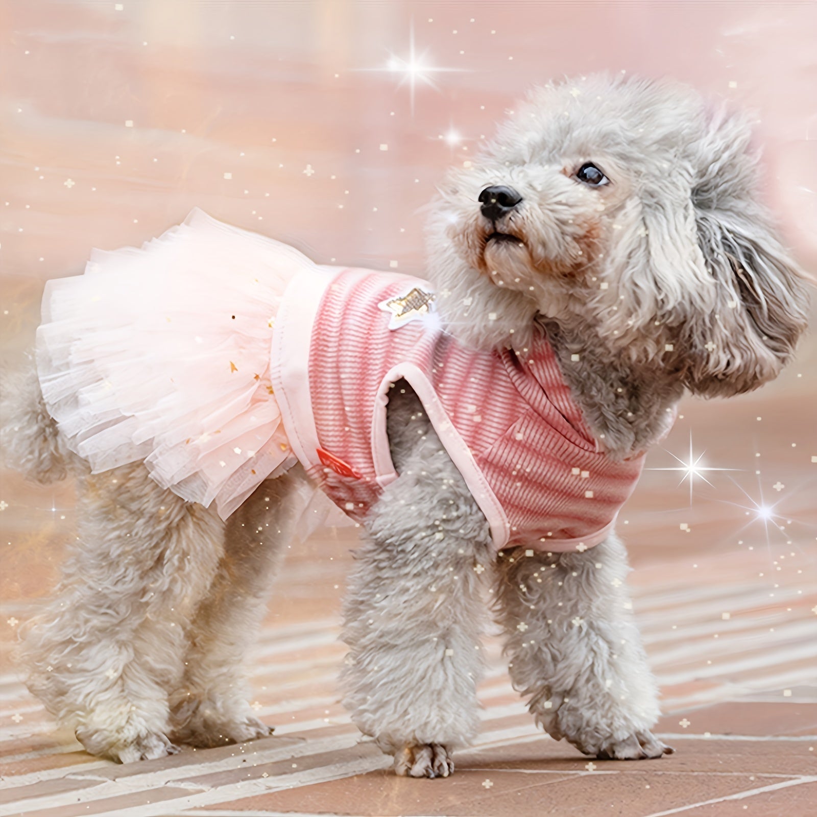 Chic Striped Dog Dress with Hood & Reflective Star Accents - Soft, Comfortable Pullover Pet Apparel for Small Breeds, Machine Washable - Sizes XS to XL