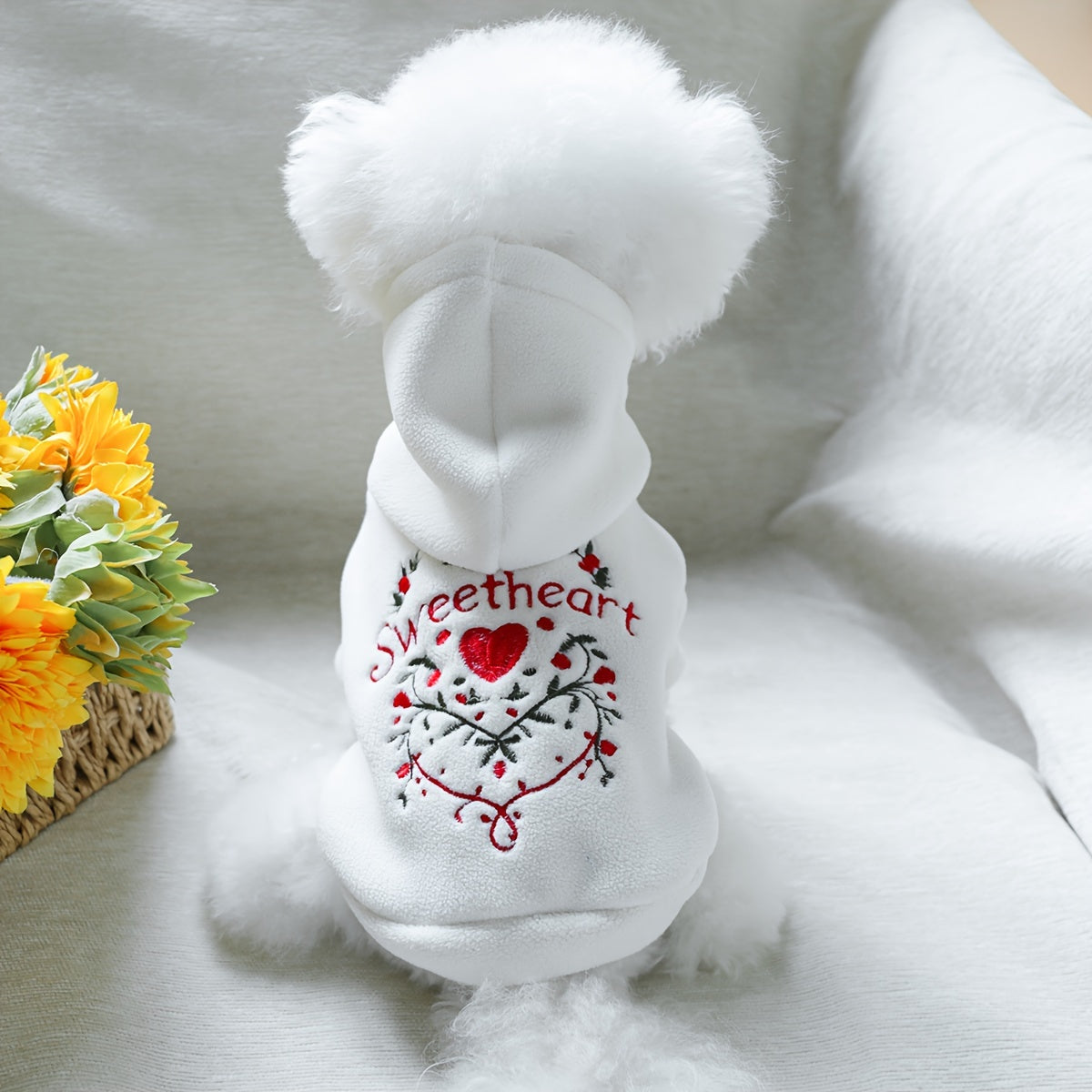 Cozy Fleece Dog Sweater - Sweetheart Design, Perfect for Small Breeds like Pomeranians & Schnauzers - Soft Knit Pullover Pet Apparel for Fall/Winter