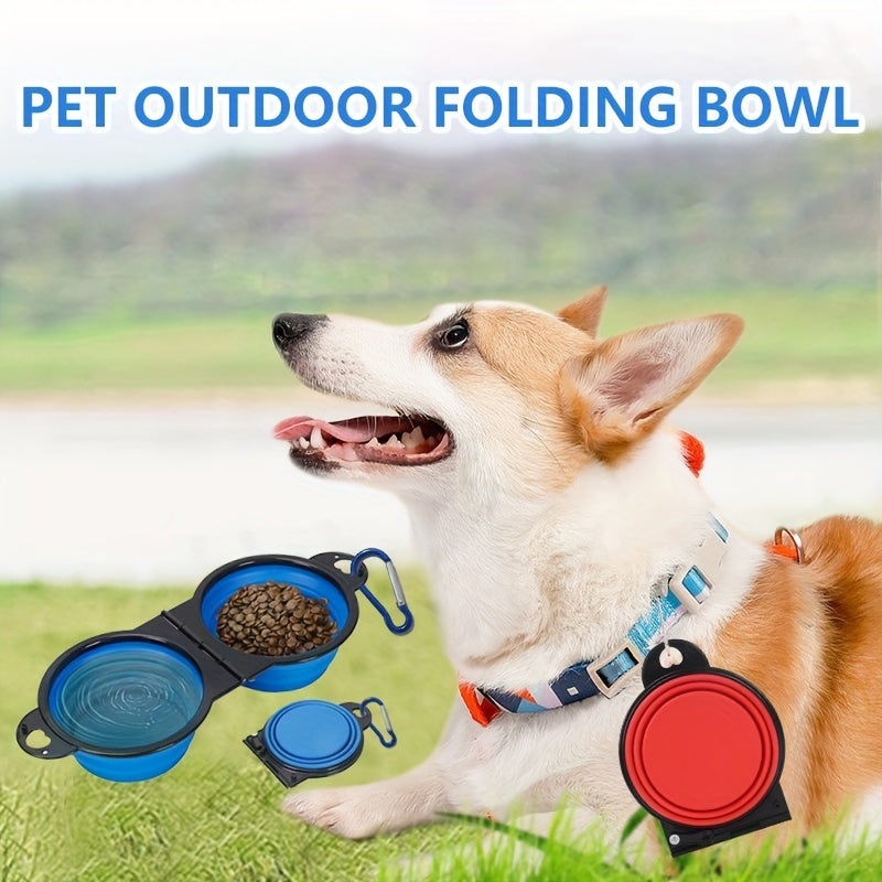 1pc Collapsible Double Pet Feeding Bowls – Portable Outdoor Travel Water And Food Bowl For Dogs – Durable And Convenient