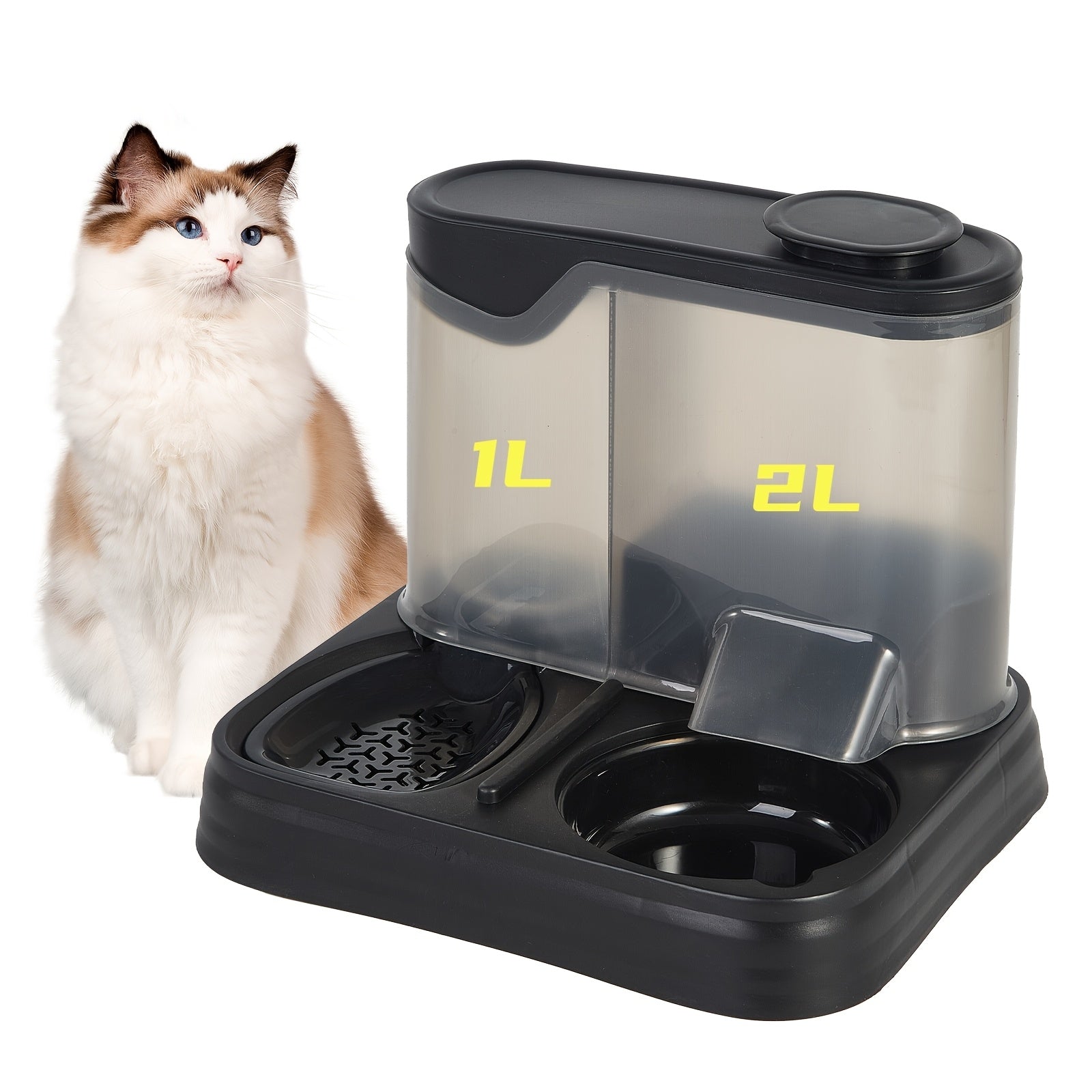 Automatic Cat Feeder And Water Dispenser Set, Pet Feeding And Drinking Station, Gravity Food Dispenser with 1.0gal Capacity, Non-Electric with Reusable Filter, Plastic Material for Cats And Dogs, Without Battery