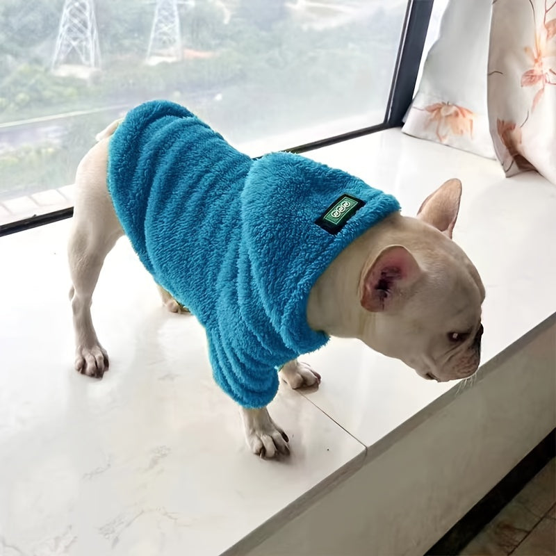1pc New Plush Dog Hoodie, High Elastic Coral Velvet, Warm Pet Apparel For Autumn And Winter