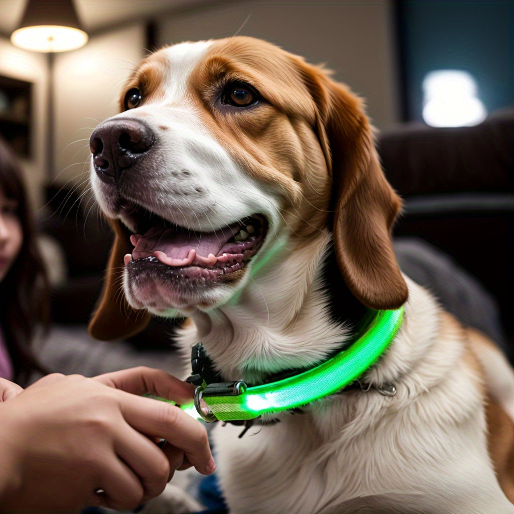 Glowing LED Pet Collar, Battery Powered, Polyester Reflective Dog Walking Necklace, Safe Voltage ≤36V, Nighttime Visibility Safety Accessory