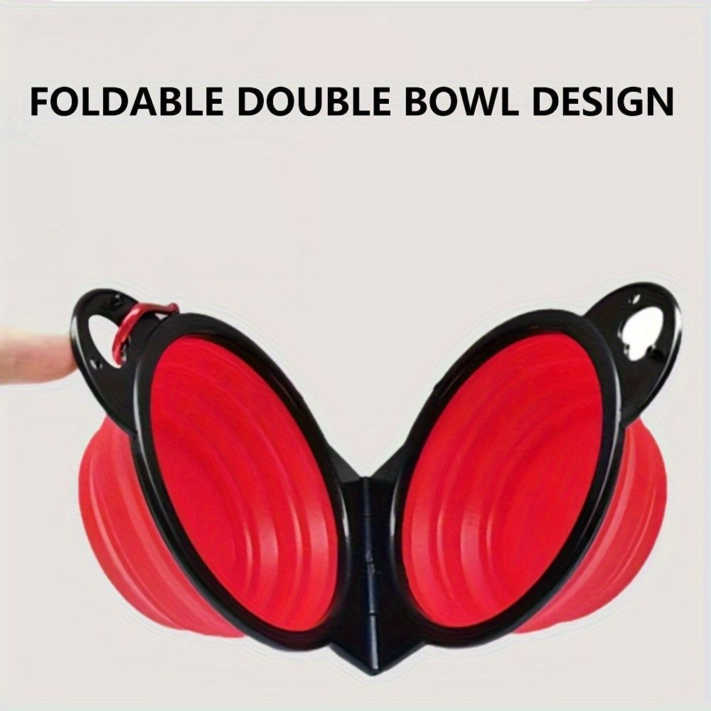 1pc Collapsible Double Pet Feeding Bowls – Portable Outdoor Travel Water And Food Bowl For Dogs – Durable And Convenient