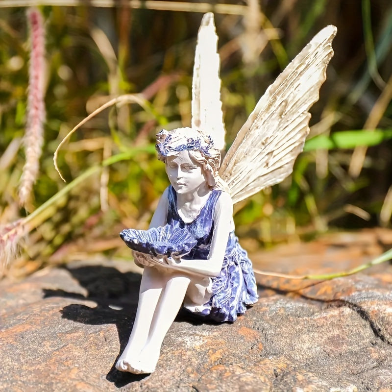 Seated Fairy Statue Garden Resin Craft Ornament Fairy Bird Feeder Yard Lawn And Gardening Outdoor Ornament Sculpture Statue
