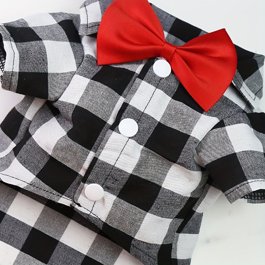 Chic Plaid Dog Shirt - Polyester Pet Apparel for Small to Medium Breeds, Ideal for Weddings & Special Occasions, Cute Dog Clothes