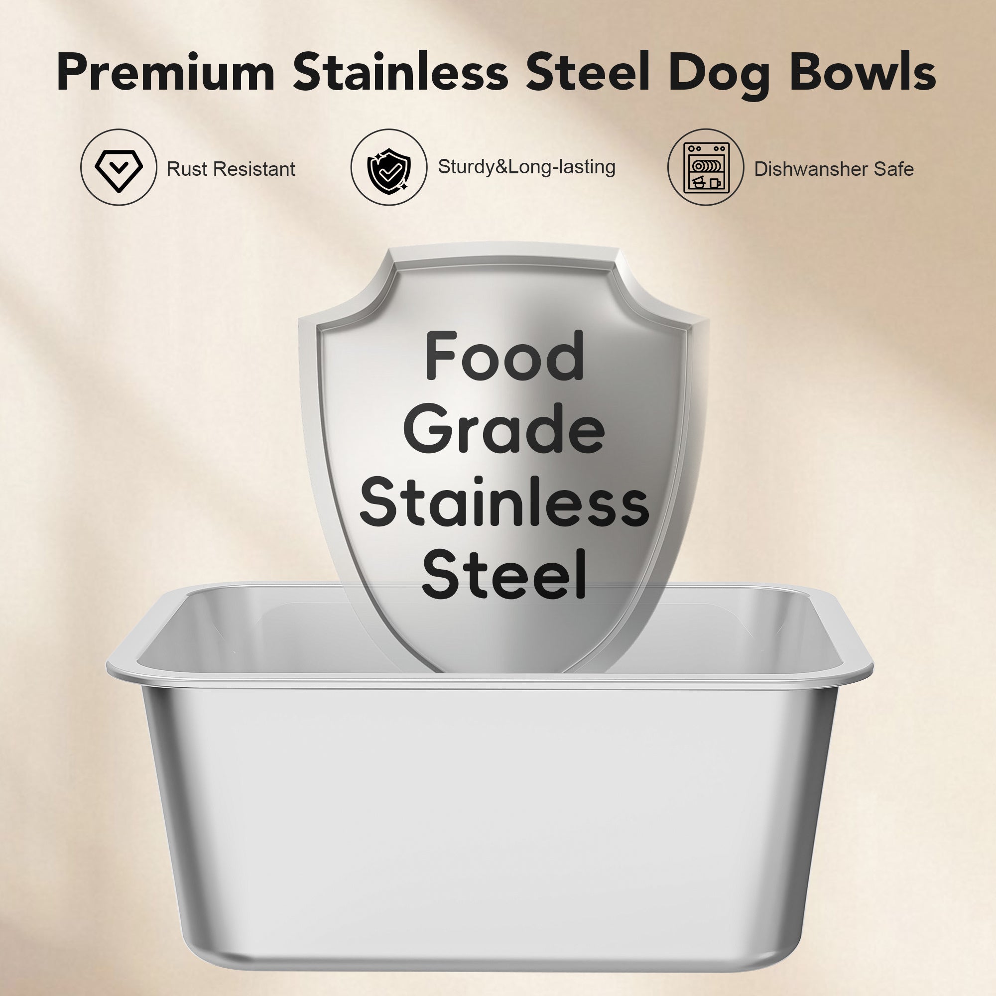 1.85gal Stainless Steel Dog Dish with Anti-Slip Base | Water-Resistant Structure, Sturdy Indoor/Outdoor Pet Feeding Station (Black)