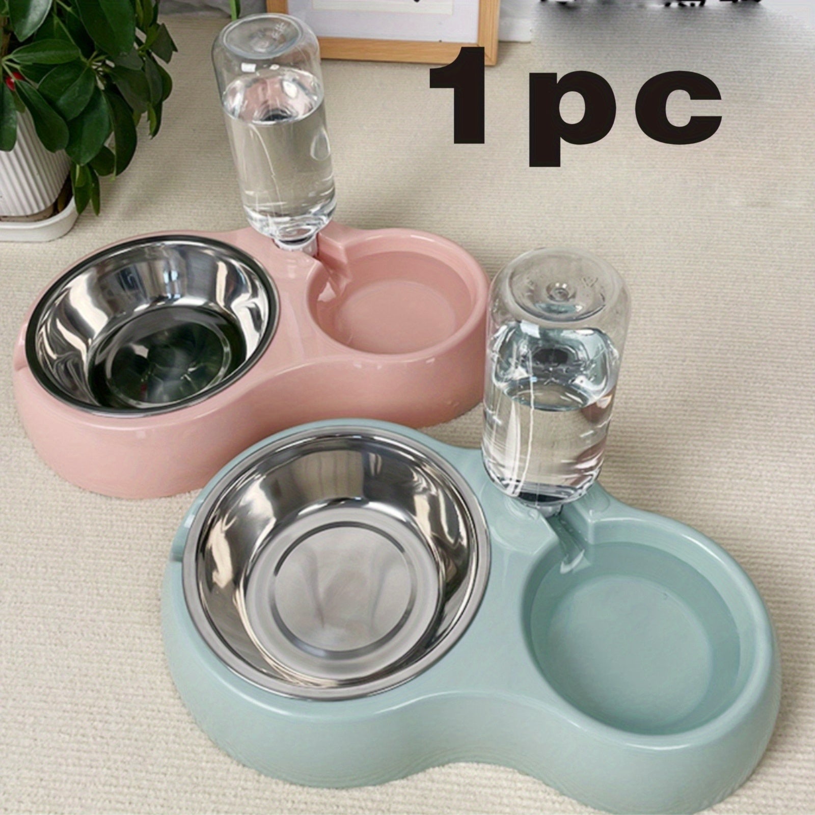 Durable Resin Pet Feeding Station - 1pc Double Bowl Design with Water Bowl, Non-Slip Base, Easy Clean, No Battery Required for Cats and Dogs