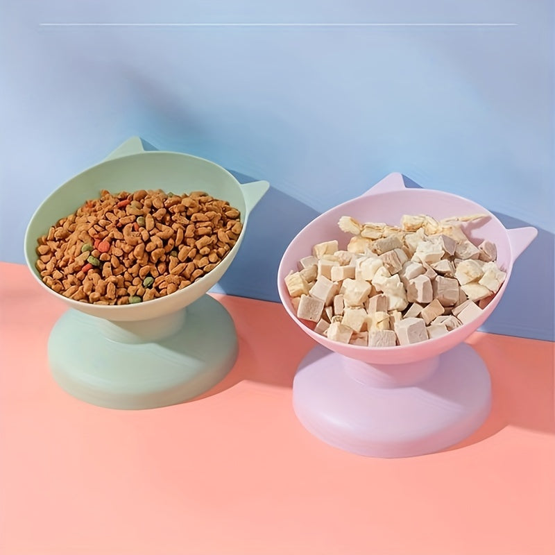 Elevated Tilted Pet Bowl, Plastic Anti-Overturning Cat Food Bowl Water Dish For Neck Protection