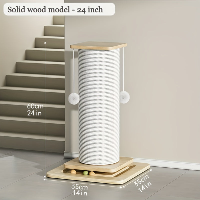 32"/24" Extra Large Vertical Sisal Cat Scratching Post, Cat Scratching Post with Hanging Ball Toy - Durable, Wide Base with Quiet Non-Slip Pad And Cat Toy Plush Ball, Anti-Scratch High Cat Scratcher for Indoor Cats, Modern Pe