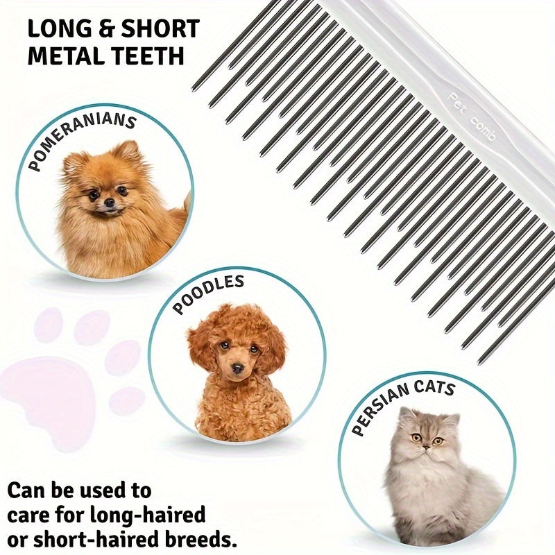 2-in-1 Pet Grooming Comb for Dogs & Cats - Stainless Steel Detangling and Dematting Tool with Long & Short Teeth, Safe Knot Removal for Healthy Coat
