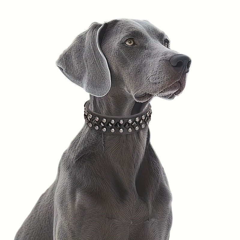 ECP037S Black Faux PU Leather Dog Collar And Leash Set - Comfortable, Durable Pet Accessories for Training & Walking