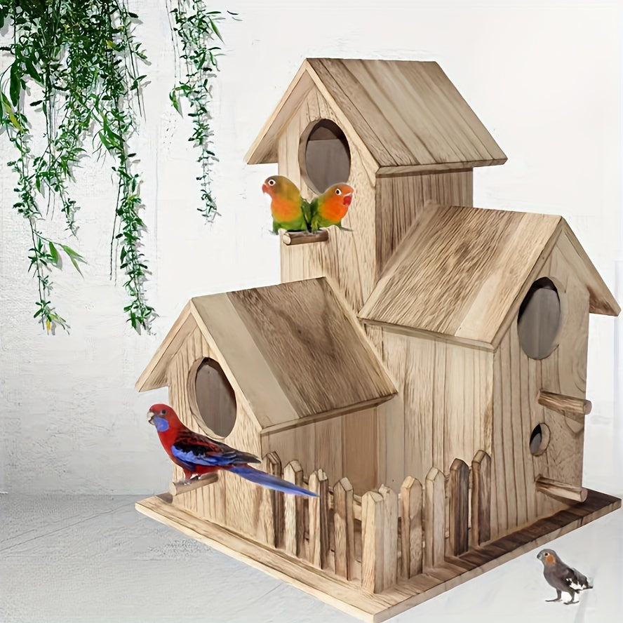1pc Lovely Bird's Nest, Villa Style Bird House, Parrot Nest, Wooden Birdhouse