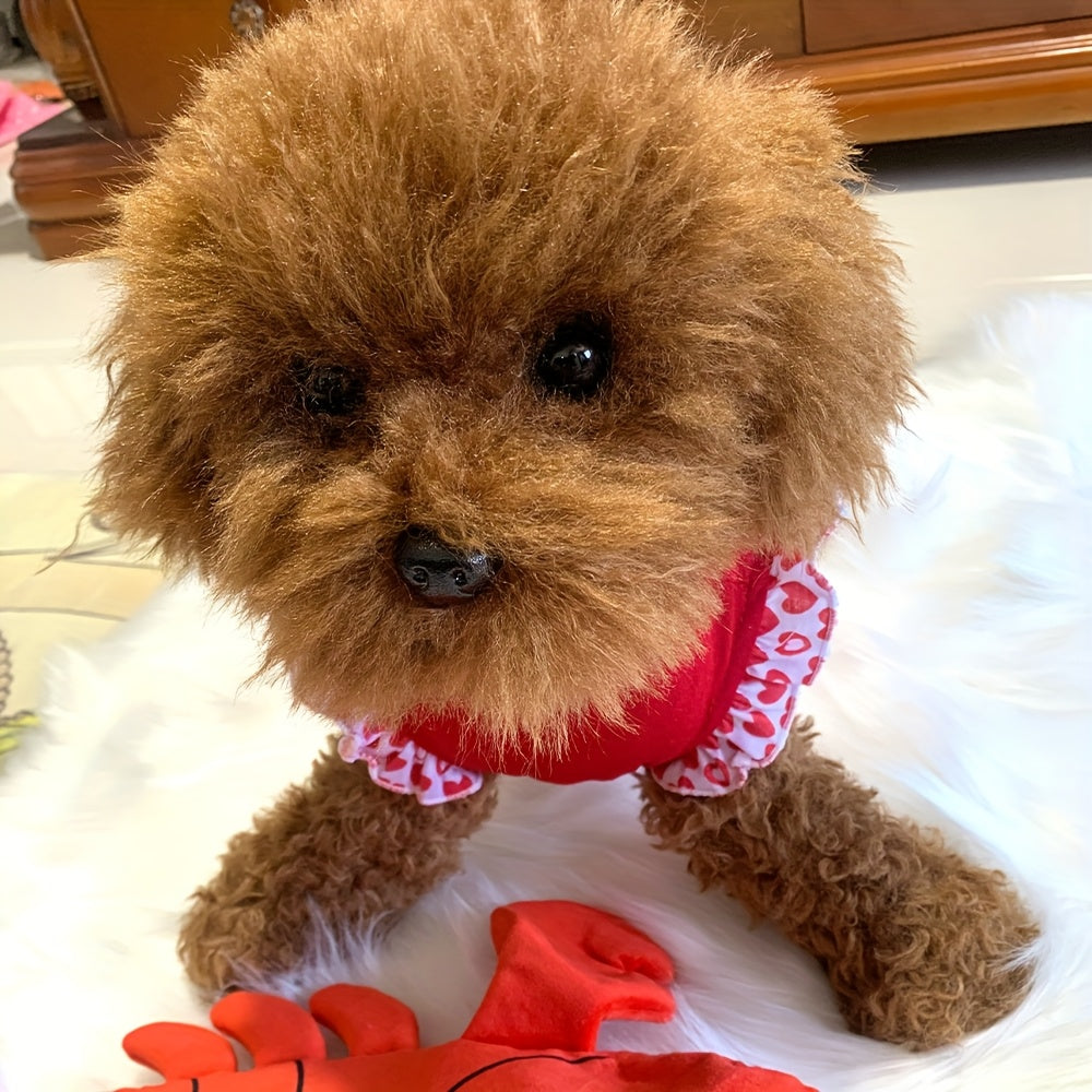1pc Mommy'S Little Love Dog Dress - Knit Polyester & Spandex Pullover Pet Apparel for Small Breeds, Machine Washable, All-Season Cute Female Puppy Shirt with Skirt